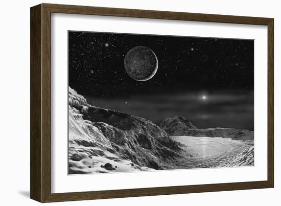 Pluto And Charon - Noir-David A Hardy-Framed Giclee Print