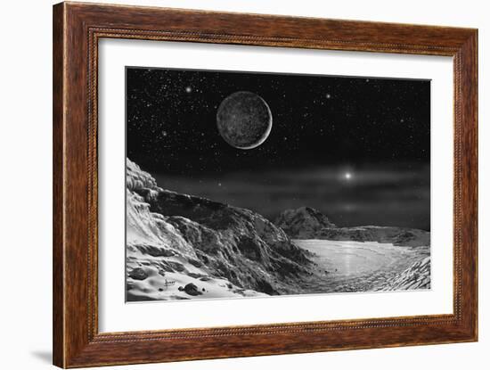 Pluto And Charon - Noir-David A Hardy-Framed Giclee Print