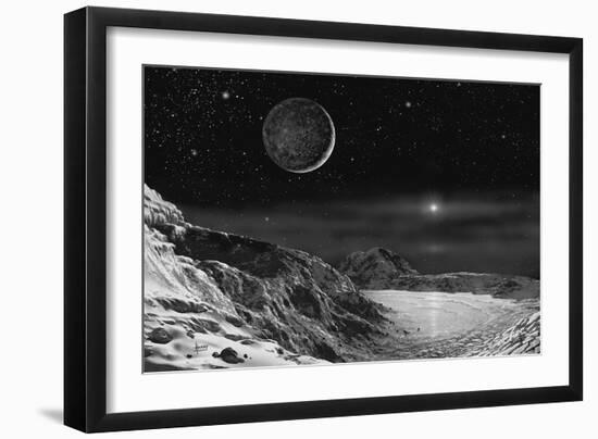 Pluto And Charon - Noir-David A Hardy-Framed Giclee Print