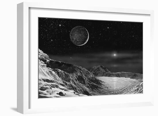 Pluto And Charon - Noir-David A Hardy-Framed Giclee Print