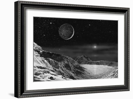 Pluto And Charon - Noir-David A Hardy-Framed Giclee Print