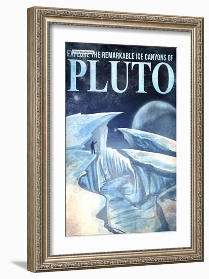 Pluto Retro Space Travel - Explore the Ice Canyons of Pluto-Lynx Art Collection-Framed Art Print