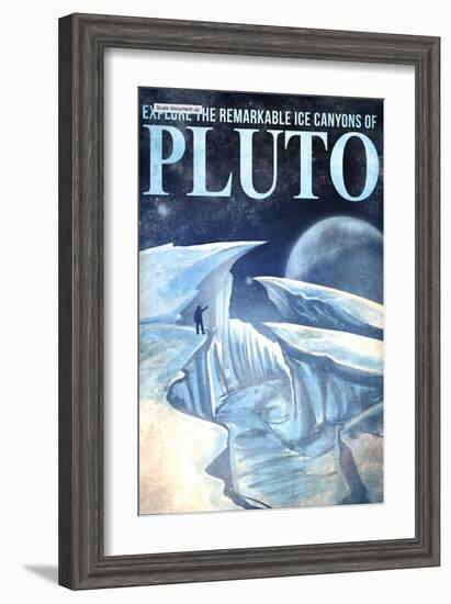 Pluto Retro Space Travel - Explore the Ice Canyons of Pluto-Lynx Art Collection-Framed Art Print