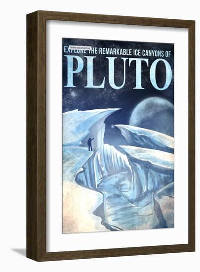 Pluto Retro Space Travel - Explore the Ice Canyons of Pluto-Lynx Art Collection-Framed Art Print