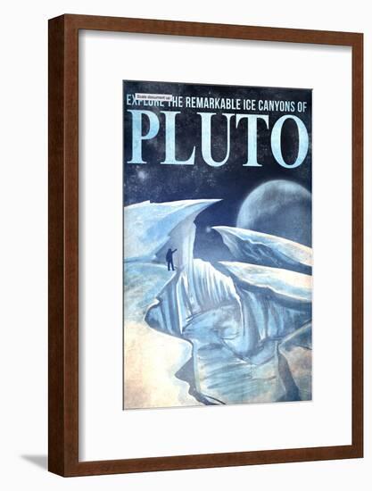 Pluto Retro Space Travel - Explore the Ice Canyons of Pluto-Lynx Art Collection-Framed Art Print