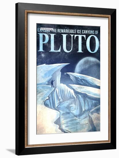 Pluto Retro Space Travel - Explore the Ice Canyons of Pluto-Lynx Art Collection-Framed Art Print