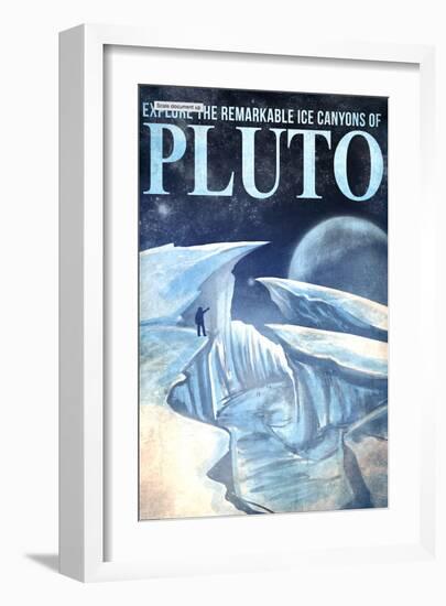 Pluto Retro Space Travel - Explore the Ice Canyons of Pluto-Lynx Art Collection-Framed Art Print