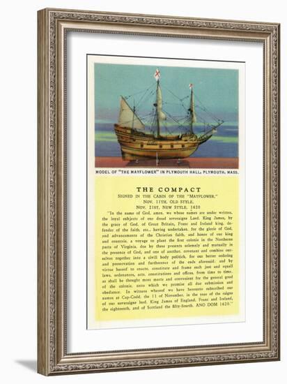 Plymouth, Massachusetts - Mayflower Model, the Compact in Plymouth Hall Scene-Lantern Press-Framed Art Print