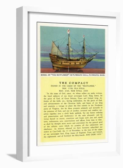 Plymouth, Massachusetts - Mayflower Model, the Compact in Plymouth Hall Scene-Lantern Press-Framed Art Print