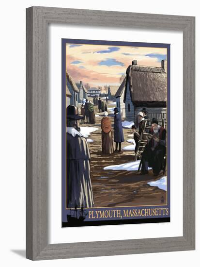 Plymouth, Massachusetts - Pilgrims going to Church-Lantern Press-Framed Art Print