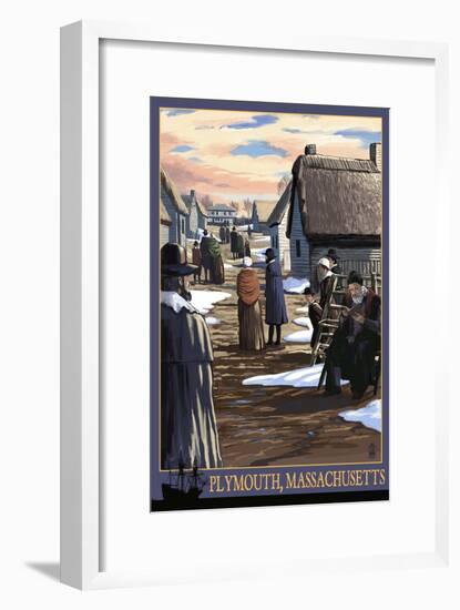 Plymouth, Massachusetts - Pilgrims going to Church-Lantern Press-Framed Art Print