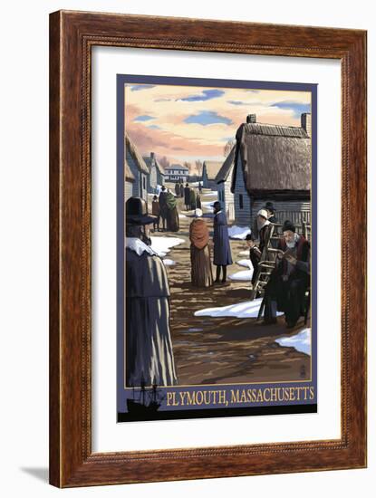 Plymouth, Massachusetts - Pilgrims going to Church-Lantern Press-Framed Art Print