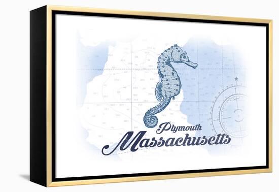 Plymouth, Massachusetts - Seahorse - Blue - Coastal Icon-Lantern Press-Framed Stretched Canvas