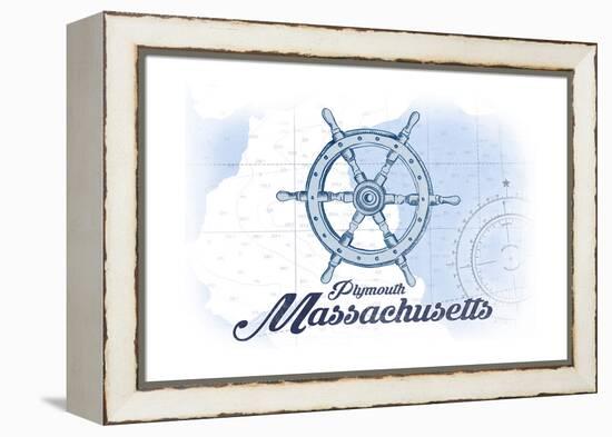 Plymouth, Massachusetts - Ship Wheel - Blue - Coastal Icon-Lantern Press-Framed Stretched Canvas