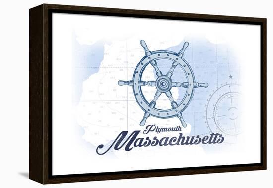 Plymouth, Massachusetts - Ship Wheel - Blue - Coastal Icon-Lantern Press-Framed Stretched Canvas