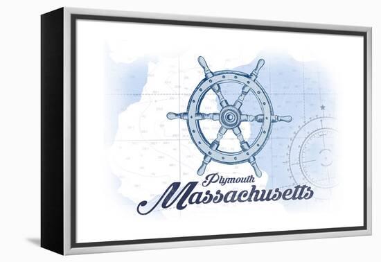 Plymouth, Massachusetts - Ship Wheel - Blue - Coastal Icon-Lantern Press-Framed Stretched Canvas