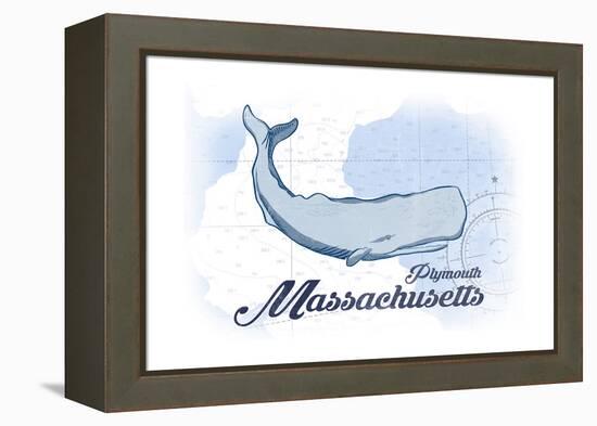 Plymouth, Massachusetts - Whale - Blue - Coastal Icon-Lantern Press-Framed Stretched Canvas