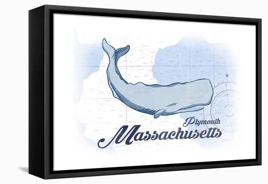 Plymouth, Massachusetts - Whale - Blue - Coastal Icon-Lantern Press-Framed Stretched Canvas