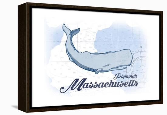 Plymouth, Massachusetts - Whale - Blue - Coastal Icon-Lantern Press-Framed Stretched Canvas