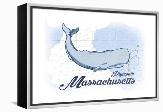 Plymouth, Massachusetts - Whale - Blue - Coastal Icon-Lantern Press-Framed Stretched Canvas