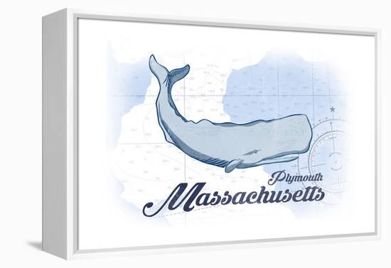 Plymouth, Massachusetts - Whale - Blue - Coastal Icon-Lantern Press-Framed Stretched Canvas