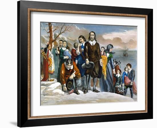 Plymouth Rock, 1620-Currier & Ives-Framed Giclee Print