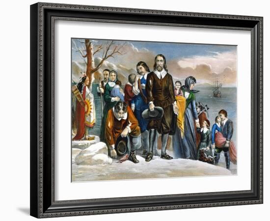 Plymouth Rock, 1620-Currier & Ives-Framed Giclee Print