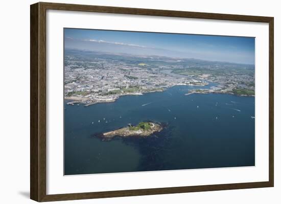 Plymouth with Drakes Island in Foreground, Devon, England, United Kingdom, Europe-Dan Burton-Framed Photographic Print