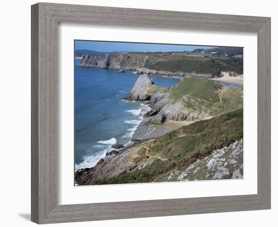 Pobbles Beach from the Pennard Cliffs, Gower, Wales, United Kingdom-David Hunter-Framed Photographic Print