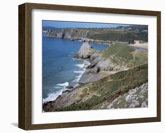 Pobbles Beach from the Pennard Cliffs, Gower, Wales, United Kingdom-David Hunter-Framed Photographic Print