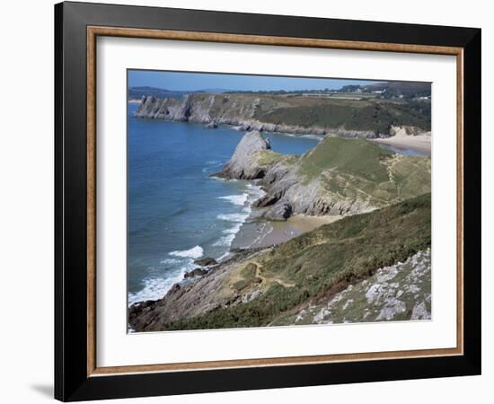 Pobbles Beach from the Pennard Cliffs, Gower, Wales, United Kingdom-David Hunter-Framed Photographic Print