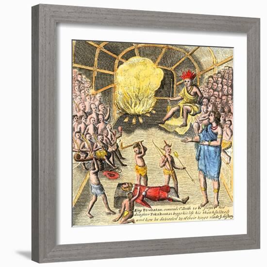Pocahontas Begs Powhatan to Spare John Smith's Life, in Jamestown, Virginia Colony-null-Framed Giclee Print