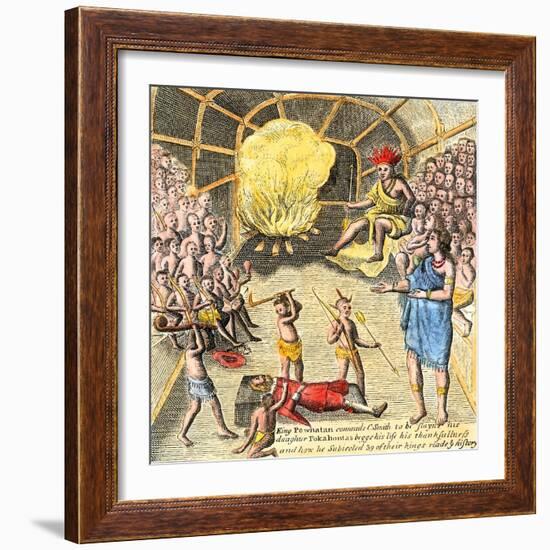 Pocahontas Begs Powhatan to Spare John Smith's Life, in Jamestown, Virginia Colony-null-Framed Giclee Print