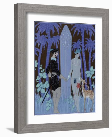 Pocahontas, Princesse (Pocahontas, Princess), 1929 (Engraving)-Georges Barbier-Framed Giclee Print