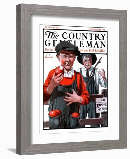 "Pockets Full of Apples," Country Gentleman Cover, October 20, 1923-J.F. Kernan-Framed Giclee Print