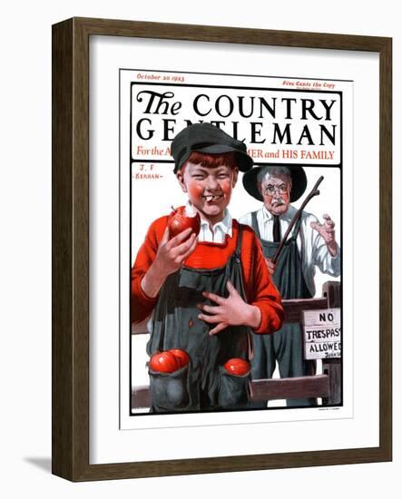 "Pockets Full of Apples," Country Gentleman Cover, October 20, 1923-J.F. Kernan-Framed Giclee Print