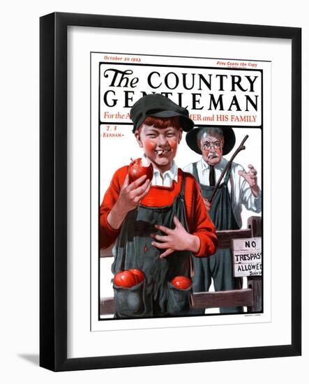 "Pockets Full of Apples," Country Gentleman Cover, October 20, 1923-J.F. Kernan-Framed Giclee Print