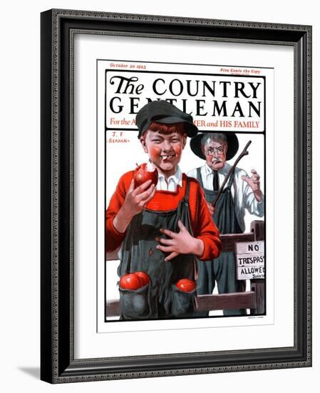 "Pockets Full of Apples," Country Gentleman Cover, October 20, 1923-J.F. Kernan-Framed Giclee Print