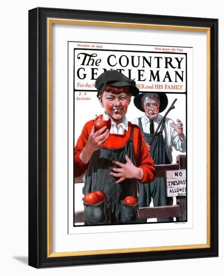 "Pockets Full of Apples," Country Gentleman Cover, October 20, 1923-J.F. Kernan-Framed Giclee Print