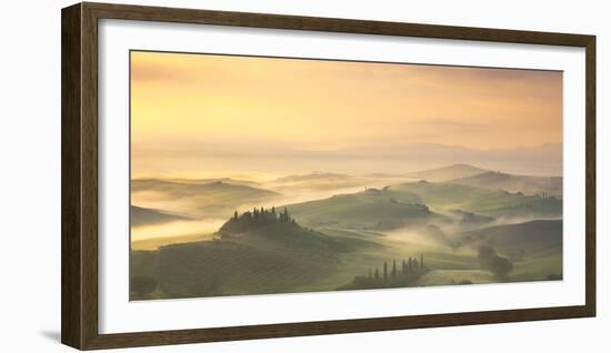 Podere Belvedere and mist at sunrise, San Quirico d'Orcia, Val d'Orcia, Tuscany, Italy-Ed Hasler-Framed Photographic Print