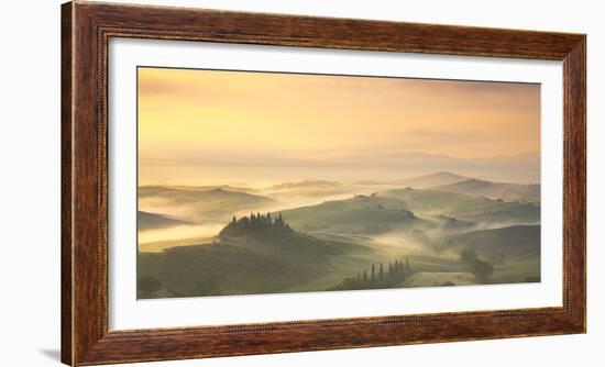 Podere Belvedere and mist at sunrise, San Quirico d'Orcia, Val d'Orcia, Tuscany, Italy-Ed Hasler-Framed Photographic Print