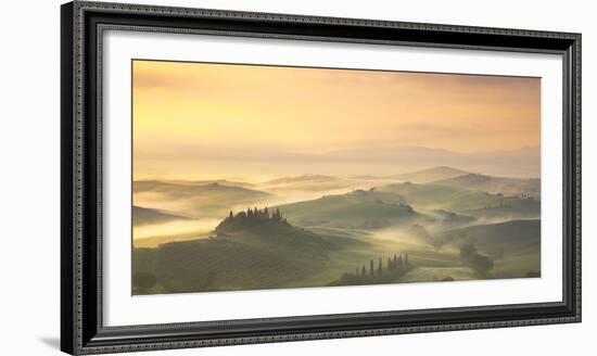 Podere Belvedere and mist at sunrise, San Quirico d'Orcia, Val d'Orcia, Tuscany, Italy-Ed Hasler-Framed Photographic Print