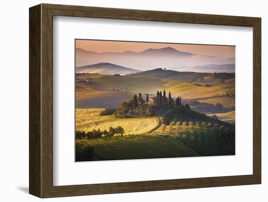 Podere Belvedere, San Quirico D'Orcia, Tuscany, Italy. Sunrise over the Farmhouse and the Hills.-ClickAlps-Framed Photographic Print