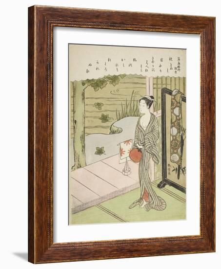 Poem by Fujiwara No Toshiyuki, from an Untitled Series of Thirty-Six Immortal Poets, C.1767-68-Suzuki Harunobu-Framed Giclee Print