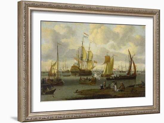 Poeple Walking at the Banks of the River Ij with Ships, 1693-Abraham Storck-Framed Giclee Print