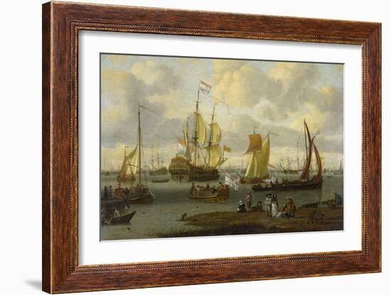 Poeple Walking at the Banks of the River Ij with Ships, 1693-Abraham Storck-Framed Giclee Print