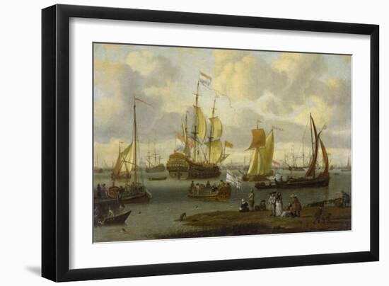 Poeple Walking at the Banks of the River Ij with Ships, 1693-Abraham Storck-Framed Giclee Print