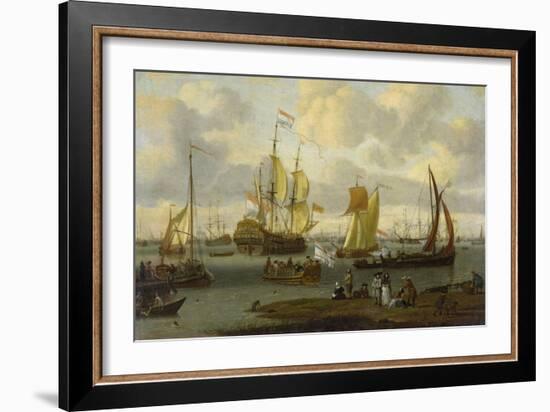 Poeple Walking at the Banks of the River Ij with Ships, 1693-Abraham Storck-Framed Giclee Print