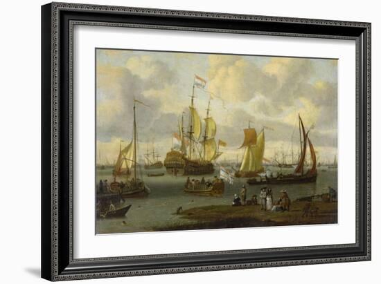 Poeple Walking at the Banks of the River Ij with Ships, 1693-Abraham Storck-Framed Giclee Print