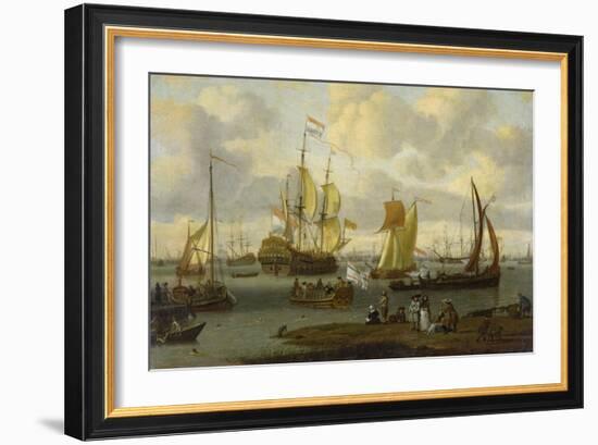 Poeple Walking at the Banks of the River Ij with Ships, 1693-Abraham Storck-Framed Giclee Print